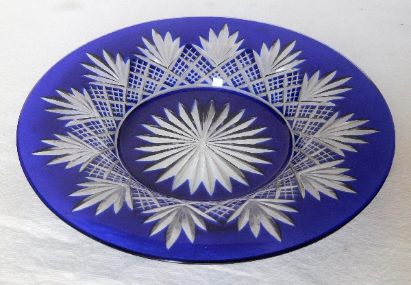 Baccarat crystal plate, cobalt blue overlay crystal, Douai pattern