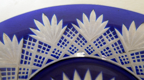 Baccarat crystal plate, cobalt blue overlay crystal, Douai pattern