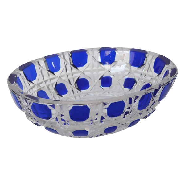 Baccarat overlay crystal soap dish, Diamants Pierreries pattern, blue overlay crystal