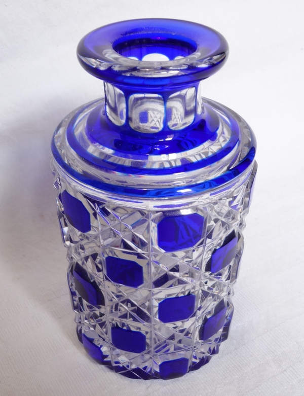 Baccarat overlay crystal perfume bottle, Diamants Pierreries pattern, blue overlay crystal - 14.5cm