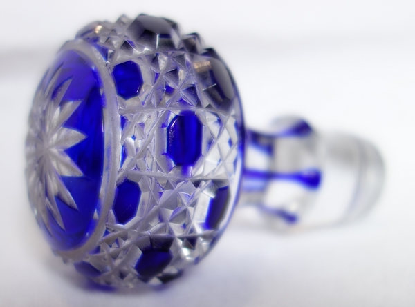 Tall Baccarat overlay crystal perfume bottle, Diamants Pierreries pattern, blue overlay crystal - 19.5cm