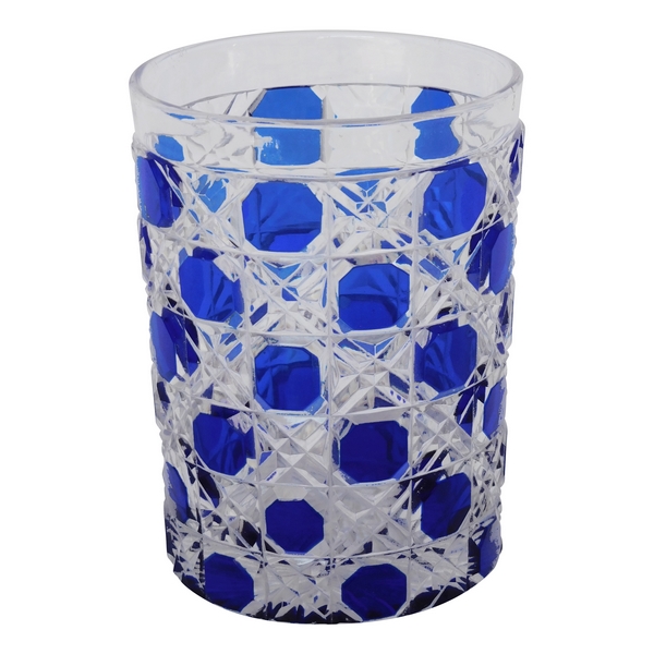 Baccarat overlay crystal tooth glass, Diamants Pierreries pattern, blue overlay crystal