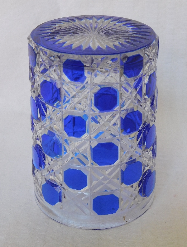 Baccarat overlay crystal tooth glass, Diamants Pierreries pattern, blue overlay crystal