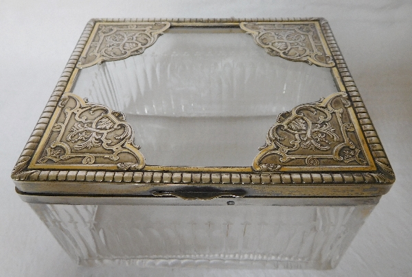 Crystal, sterling silver and vermeil biscuit / candy box, Risler & Carré silversmith