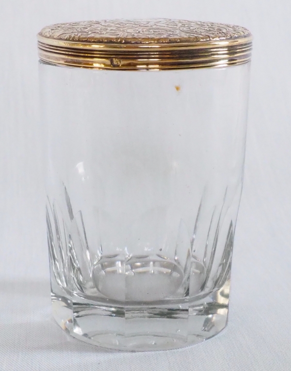 Tall crystal and vermeil (sterling silver) box, LG monogram, mid 19th century