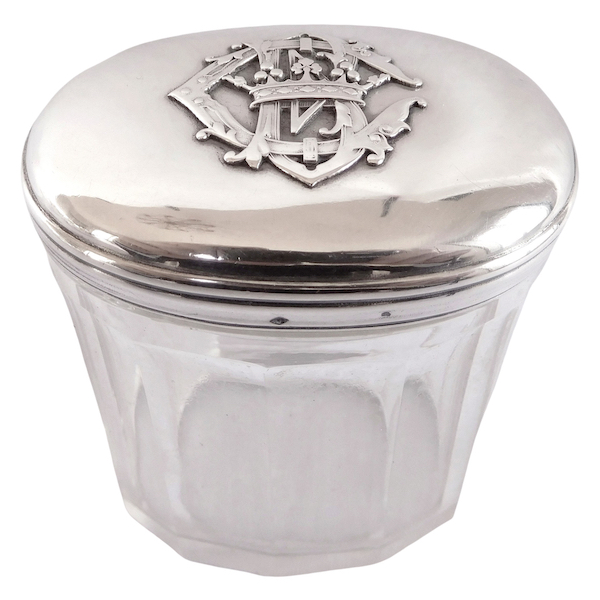 Baccarat crystal and sterling silver oval box, crown of Marquis and CB monogram