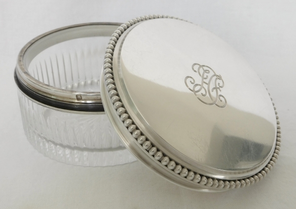 Louis XVI style sterling silver and Baccarat crystal cufflinks box