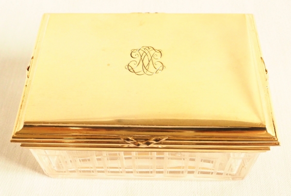 Baccarat crystal and vermeil (sterling silver) cufflinks box signed Gustave Keller