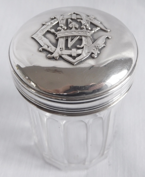 Boîte en cristal de Baccarat & argent massif, monogramme CB, couronne de Marquis - poinçon Minerve