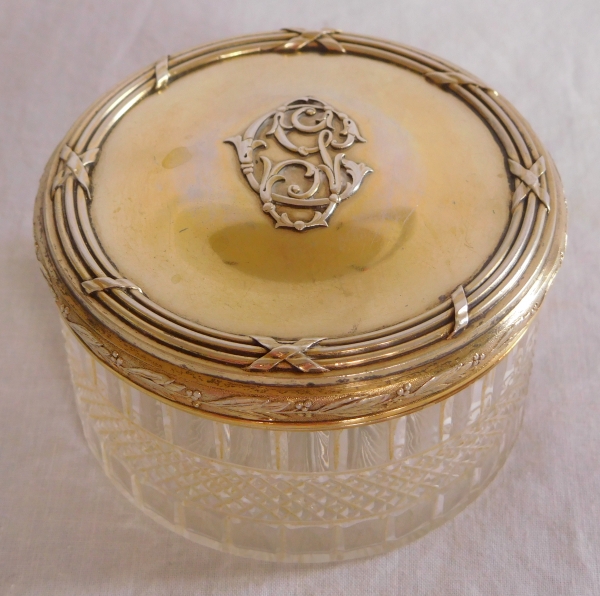 Boîte en vermeil (argent massif doré) et cristal de Baccarat, monogramme CG - poinçon Minerve