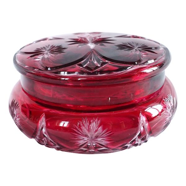 Baccarat crystal candy box, pink overlay crystal