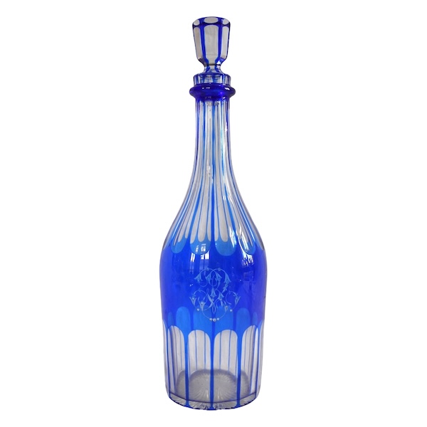 Baccarat crystal bottle, blue overlay crystal - RV monogramme