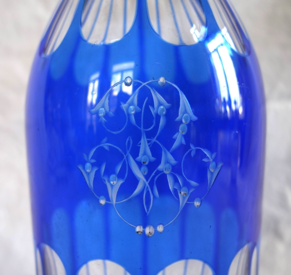 Baccarat crystal bottle, blue overlay crystal - RV monogramme