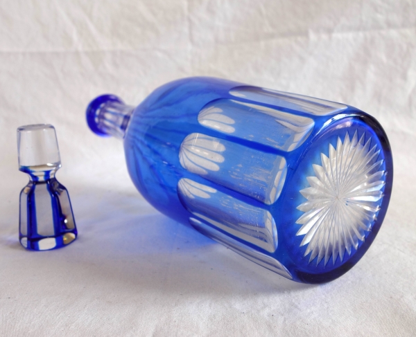 Baccarat crystal bottle, blue overlay crystal - RV monogramme