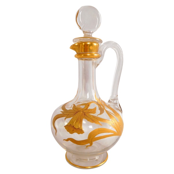 Carafe aiguière en cristal de Baccarat doré d'époque Art Nouveau - étiquette papier