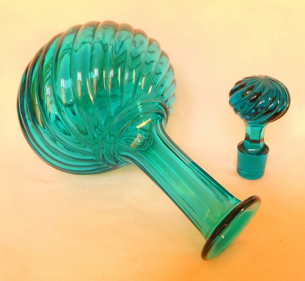 Baccarat crystal bottle / decanter, Bambou pattern, rare turquoise version - circa 1880