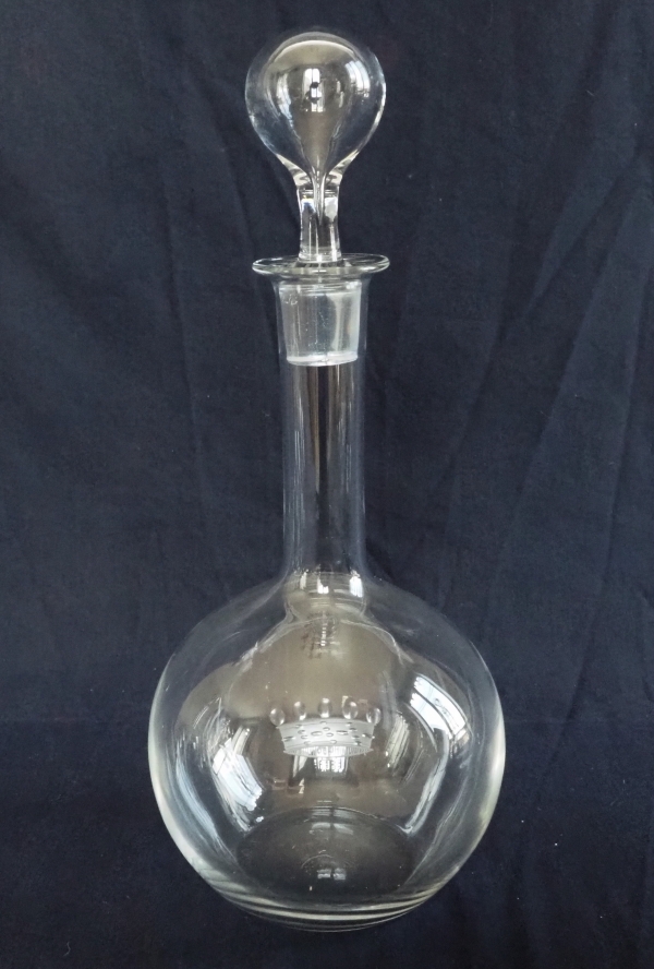 Tall Baccarat crystal wine bottle / decanter engraved with a crown of Baron - 30.5cm