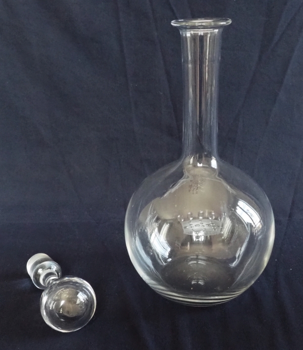 Tall Baccarat crystal wine bottle / decanter engraved with a crown of Baron - 30.5cm