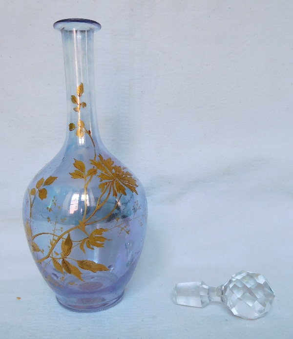 Baccarat crystal liquor decanter, rare iridescent crystal enhanced with fine gold