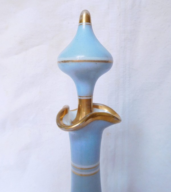Baccarat crystal wine decanter, opaline enanced with blue sky and gilt decoration