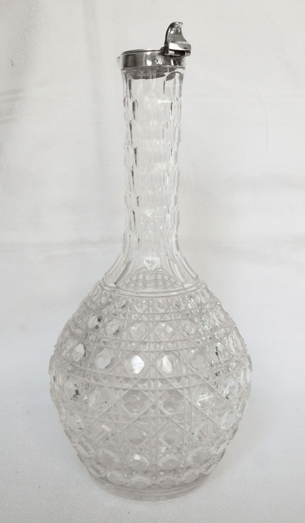 Baccarat crystal decanter, Pontarlier pattern, sterling silver bottleneck stopper