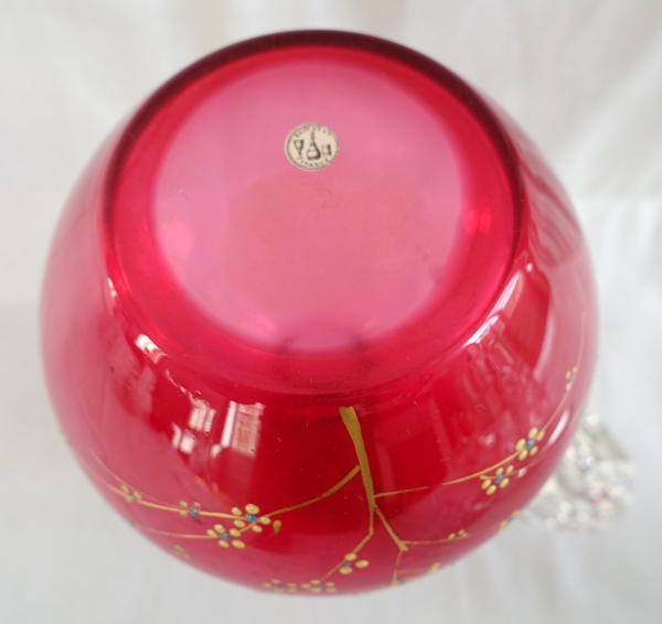 Baccarat crystal wine decanter, rare red enamelled and gilt crystal, Japanese style - paper sticker