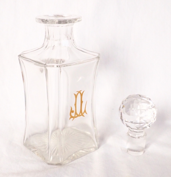 Grande carafe à cognac en cristal de Baccarat, monogramme JL