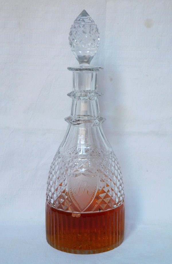 Le Creusot : carafe à vin / carafe à whisky taillée, époque Empire Restauration vers 1810 - 1820