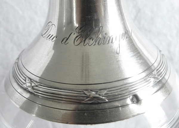 Baccarat crystal and sterling silver liquor bottle, Duke of Elchingen's coat of arms engraved