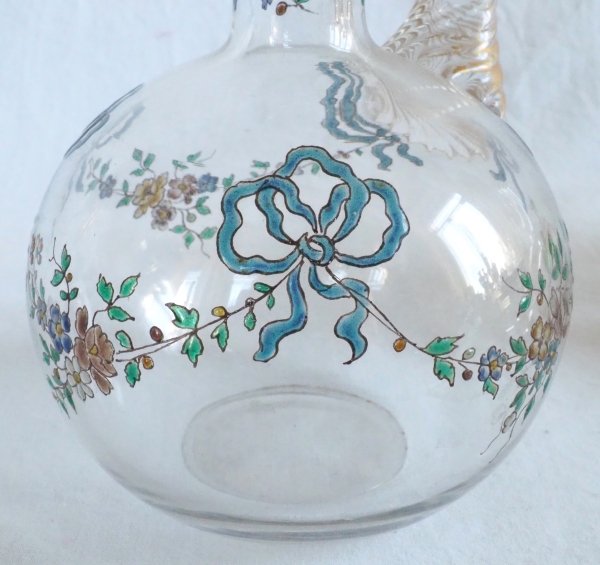 Baccarat crystal liquor bottle, Louis XVI enamelled pattern and fine gold