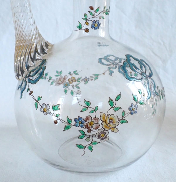 Baccarat crystal liquor bottle, Louis XVI enamelled pattern and fine gold