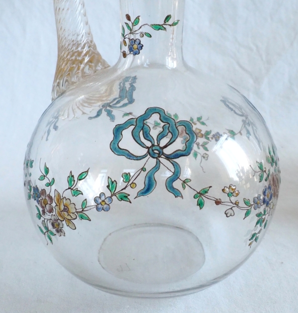 Baccarat crystal liquor bottle, Louis XVI enamelled pattern and fine gold