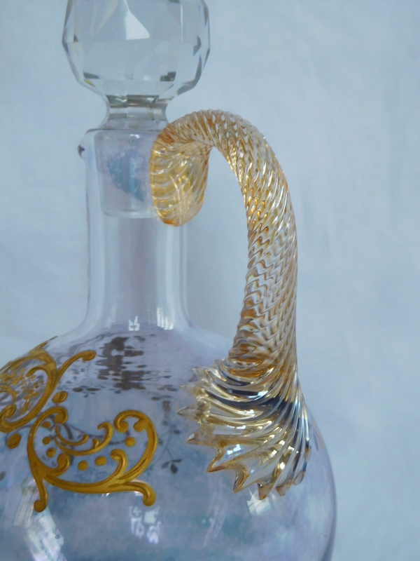 Baccarat iridescent crystal whisky bottle enhanced with fine gold