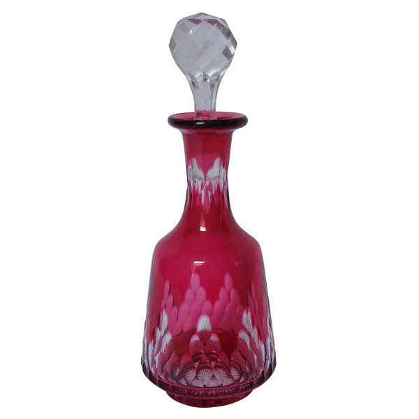 Baccarat crystal pink overlay liquor decanter, Richelieu pattern