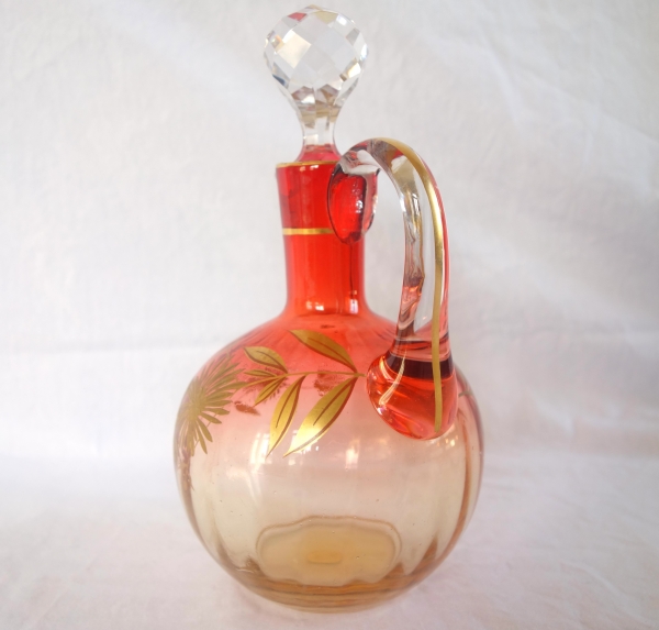 Carafe à liqueur forme boule en cristal de Baccarat orange rehaussée à l'or fin