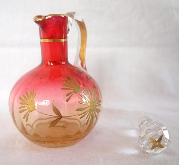 Carafe à liqueur forme boule en cristal de Baccarat orange rehaussée à l'or fin