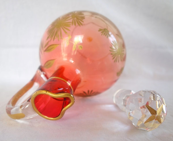 Carafe à liqueur forme boule en cristal de Baccarat orange rehaussée à l'or fin