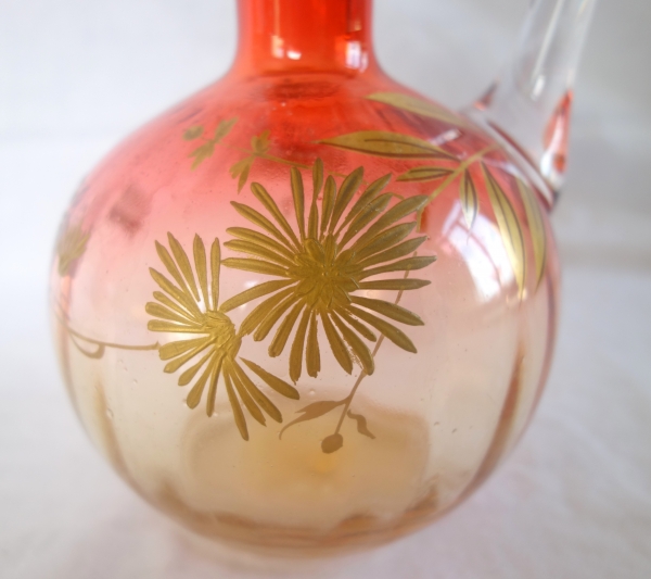 Carafe à liqueur forme boule en cristal de Baccarat orange rehaussée à l'or fin