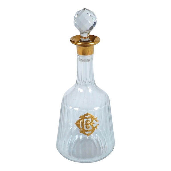 Antique French Baccarat crystal liquor bottle, Chicago pattern, CB monogram