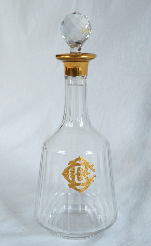 Antique French Baccarat crystal liquor bottle, Chicago pattern, CB monogram