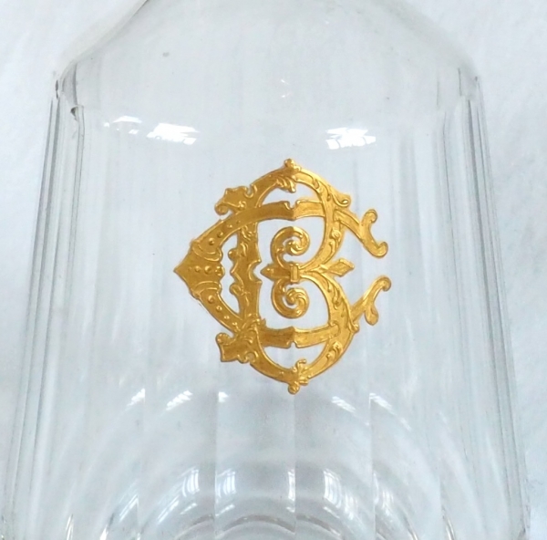 Antique French Baccarat crystal liquor bottle, Chicago pattern, CB monogram