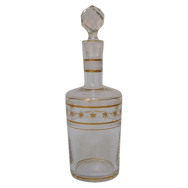 Antique French Baccarat crystal liquor decanter enhanced with fine gold