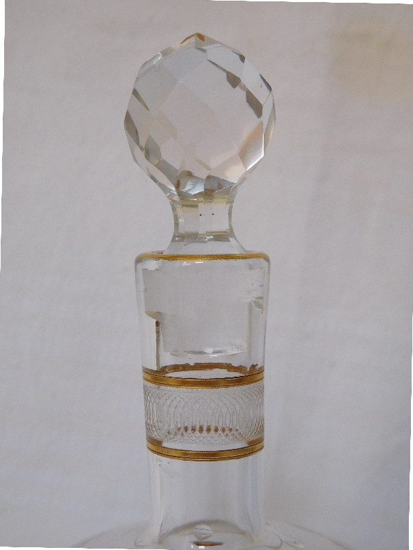 Antique French Baccarat crystal liquor decanter enhanced with fine gold