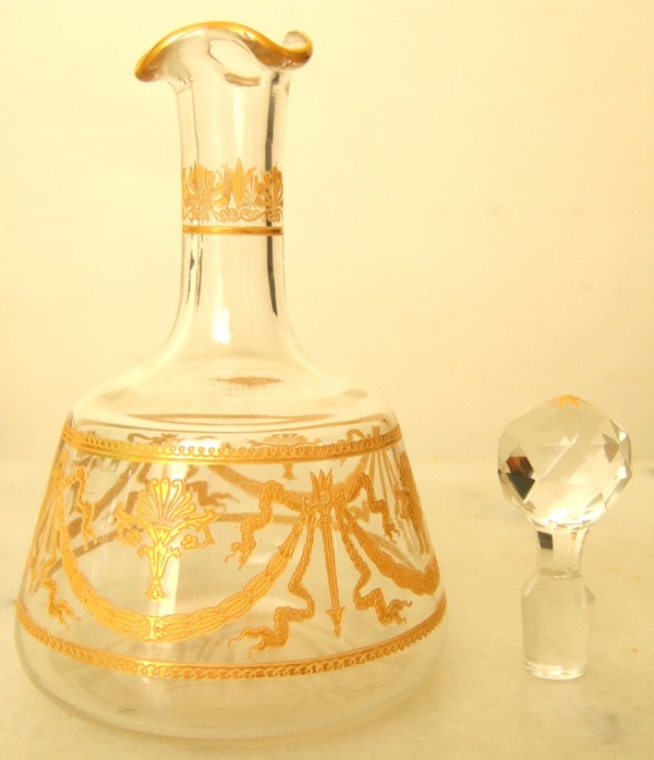 Carafe à liqueur en cristal de St Louis dorée à l'or fin