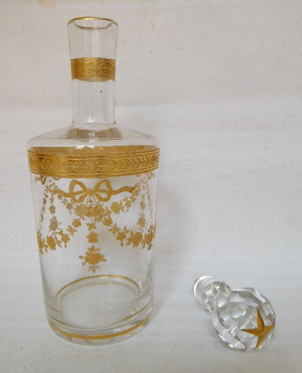 Baccarat crystal liquor decanter enhanced with fine gold, Louis XVI style