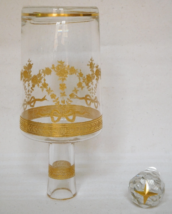 Baccarat crystal liquor decanter enhanced with fine gold, Louis XVI style