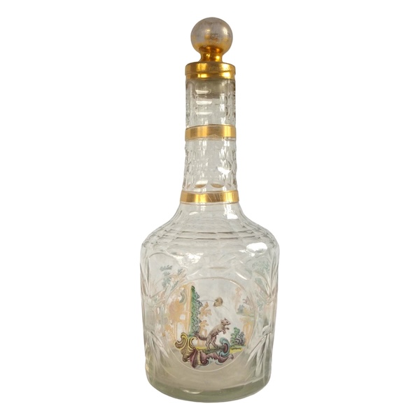 18th century liquor bottle - cut, gilt and enamelled glass