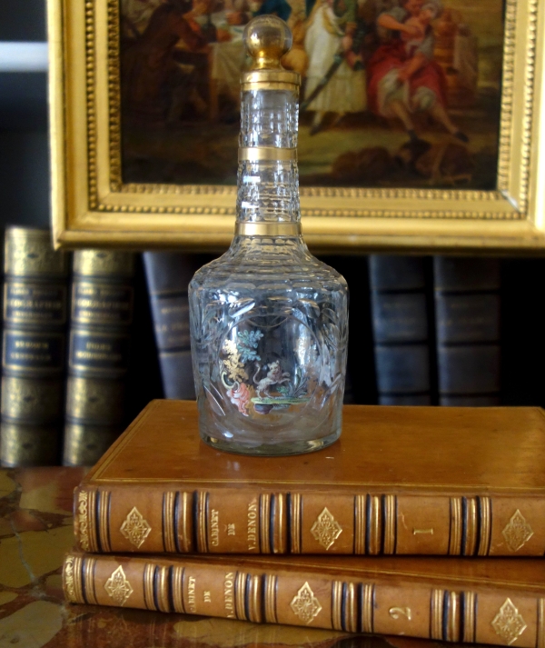 18th century liquor bottle - cut, gilt and enamelled glass