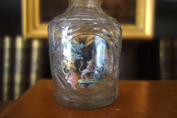18th century liquor bottle - cut, gilt and enamelled glass