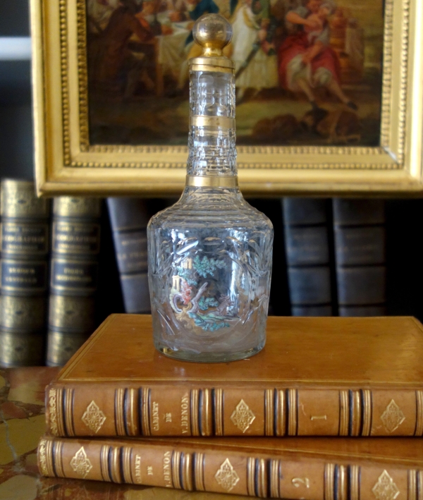 18th century liquor bottle - cut, gilt and enamelled glass